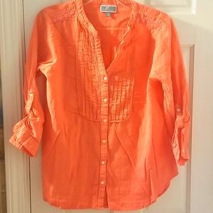 Coral colored button down top